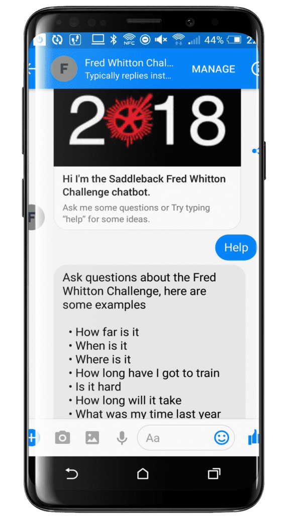 Fred Whitton sports event chatbot interface