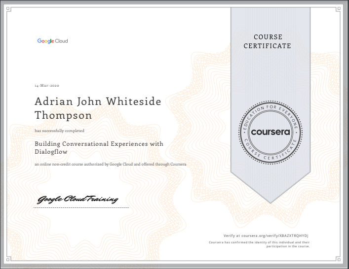 Coursera Building Conversational Experiences with Dialogflow