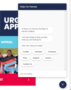 home-example Help for Heroes chatbot welcome view